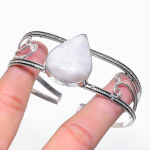 Natural Moonstone Gemstone 925 Sterling Silver Cuff Bangle Adjustable v6h96