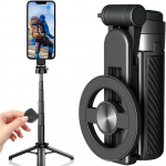 4-in-1 daugiafunkcis 360&deg; besisukantis magnetinis asmenukių lazda, 2025 naujas 360&deg; besisukantis telefono trikojis su Bluetooth nuotolinio valdymo pulteliu, ne&scaron;iojamas i&scaron;traukiamas Mag juoda