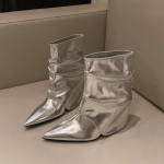 Smailūs moteri&scaron;ki ankle boots, prabangūs auk&scaron;takulniai odiniai batai, žiemos 2025 m. tendencija, dizainerio naujiena, goti&scaron;ki Chelsea, vakarėlio mada, Botas Mujer 42 gray