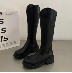 Žiemos Naujo Prekės Ženklo Moteri&scaron;ki Ilgaauliai Mada Apvalus Pir&scaron;tas Užtrauktukai Moteri&scaron;ki Eleganti&scaron;ki Storu Padu Iki Kelių Batai 2024 35