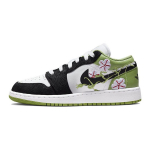 Air Jordan 1 Low SE GS Gėlių ra&scaron;to vaiki&scaron;ki sportbačiai Žali Balti Juodi DQ8389-100 36.5