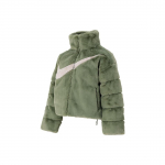 Nike logotipas spausdinimas Laisvalaikio stovimas apykaklės dirbtinio audinės pojūčio striukė Moteri&scaron;ka striukė Žalia FN0461-386 L