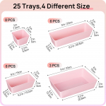 Spalvingas 25 vnt. Skaidraus plastiko stalčių organizatorius 4 dydžių Kosmetinio stalčiaus dalikliai Laikymo atskyrimo dėžutės makiažui, virtuvės įrankiams 25PCS/Set rožinė