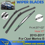 3 VNT. Opel Meriva B 2010-2017 m. 28 + 22 + 16 Priekinio ir galinio stiklo valytuvų &scaron;luotelės Priekinio stiklo lango pjovimo priedai juoda