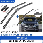 3 vnt. BMW X1 F48 2015&ndash;2020 m. 26 colių + 16 colių + 14 colių priekinių ir galinių valytuvų &scaron;luotelių, priekinio stiklo, langų pjovimo priedų, 2018 2019 2020 m. juoda