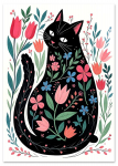 Plakat ilustracja kot w kwiatach 30x40 cm
