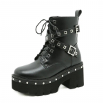 Punk Platform Women Ankle Boots Women's Motorcycle Boot Fashion Ladies Chunky heels Platform Shoes plus big size 35