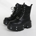 Moteri&scaron;ki Ankle Boots Didelis Dydis 36-45 Vyri&scaron;ki Batai Su Rai&scaron;teliais Apvalus Pir&scaron;tas Storas Padėklas Batai Kniedės Platforma Laisvalaikio Botas 44 black