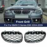 Poros automobilių lenktynių grotelės deimantinės inkstų grotelės, skirtos BMW E60 E61 550i 535i M5 2004-2009 priekinio buferio grotelės meteorologinio stiliaus Glossy Black