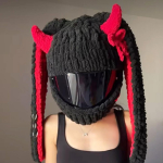 Žiemos pliu&scaron;inis triu&scaron;io ausų apdangalas Motociklo &scaron;almo priedai Motokroso viso veido moteri&scaron;ko &scaron;almo dekoracija &Scaron;almo Cosplay stilius red
