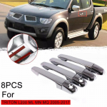 8 vnt. Mitsubishi L200 Triton Pikapui 2006-2014 Chromuotos durų rankenėlių apdailos sidabras
