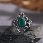 Vintažinis S925 sterlinginio sidabro žiedas su natūraliu malachitu, mėlynu auksu, žaliu chalcedonu, Tailando sidabro, moteri&scaron;kas, atviras, teismo stiliaus