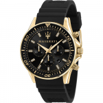 Maserati Sfida Juodo Silikono/Gumos Vyri&scaron;kas Kvarcinis Chronografas R8871640001 Laikrodis juoda