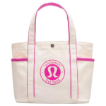 Lululemon Daily 6.5L Prekės ženklo logotipas Spaudė Medvilninis drobės pirkinių krep&scaron;ys Mini unisex pirkinių krep&scaron;ys Natūraliai rožinis LU9BXWS-066913 Natural & Pink