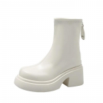 Auk&scaron;tos kokybės storapadžiai ankle boots moterims Pavasaris Ruduo Mada Juodi Balti Moteri&scaron;ki Batai Nauji Auk&scaron;takulniai Botas Para Mujer 35 balta