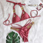 Naujas seksualus bikini su kristaliniais deimantais, juostelėmis ir retro stiliaus atvirais &scaron;onais maudymosi kostiumas, moterims S