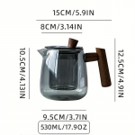 1 vnt./1 rinkinys Stiklinis arbatos servizas Arbatinukas 530 ml/17,9 oz Arbatos puodelis 90 ml/3 oz Arbatinukas su medine rankena Buitinis, atsparus auk&scaron;tai temperatūrai Arbatos ruo&scaron;imo indas Arbatinukas Puikiai tinka Teapot&mdash;530ML（17.9OZ）