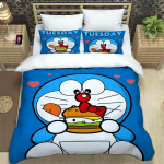 Doraemono Anime Serijos Patalynės Komplektas, Įskaitant Antklodės Užvalkalą ir Pagalvių Užvalkalus, 3 dalių Komplektas; Miegamojo dekoras 135x200cm