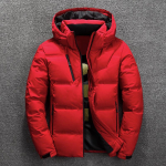 Vyri&scaron;ka žemyninė striukė su baltųjų ančių pūkais, žieminė, &scaron;ilta, vienspalvė, su gobtuvu, storas ančių pūkinis parkas, vyri&scaron;kos pūkinės striukės, žieminis lauko paltas M raudona