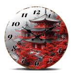 Tradicinis raudonas japoni&scaron;kas pagodos sieninis laikrodis, apvalus rytieti&scaron;kos architektūros kabantis laikrodis kultūrinei dekoracijai, tikslus kvarcinis analoginis 10 inch gray