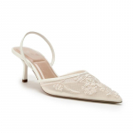 Moteri&scaron;ki slingback bateliai su auk&scaron;tu kulnu, tiulio bateliai su gėlių siuvinėjimu, smailus stiletto kulnas, įsispiriami sandalai suknelei, vakarėliui, vestuvėms, moteri&scaron;ki batai 39 smėlis