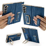 Eary Samsung Galaxy Z Fold 7 telefono dėklas su dviguba rie&scaron;o juostele, odinis dėklas, 360&deg; besisukantis stovas, smūgiams atsparus apsauginis, pilnas dangtelis for Galaxy Z Fold 7 mėlyna