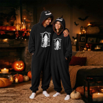 Pora Halloween'ui Derinantis flanelinis kombinezonas Kostiumas vyrams ir moterims XXXL juoda