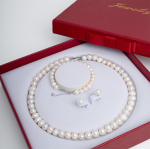 Moterų prabangi juvelyrikos rinkinys Paauksuotas karoliai, apyrankė, auskarai Natūralūs gėlavandeniai perlai Puikiai tinka kasdienai arba kaip dovana Necklace+Bracelet+Earrings+Box&9-10mm brown
