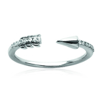 Bague argent ouverte 'Fl&egrave;che de Cupidon' blanc argent&eacute; (rhodi&eacute;) - 5x3 mm