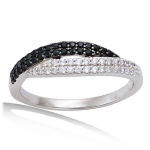 Bague Argent 'Sissi' noir blanc (rhodi&eacute;) - 5 mm