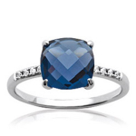 Bague Argent 'Sissi' bleu blanc argent&eacute; (rhodi&eacute;) - 8x8 mm
