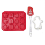 Les Tr&eacute;sors De Lily [Q3215] - Set 12 moules silicone 'Joyeux No&euml;l' rouge (+spatule + emporte-pi&egrave;ces) raudona