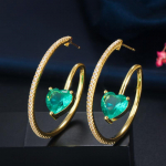 WWJ auksinės spalvos Love Heart žalios cirkonio auskarai žalia