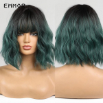 Cosplay Lolita HairType Perukai trumpi banguoti Ombre Balck iki Green Bob plaukų tipo perukas su kirpčiukais moterims, mink&scaron;tas kar&scaron;čiui atsparus