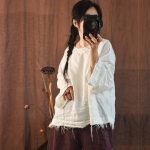 Johnature Moteri&scaron;ki vintažiniai lininiai mar&scaron;kiniai Vienspalviai mar&scaron;kinėliai ilgomis rankovėmis rudens sagos Auk&scaron;tos kokybės moteri&scaron;ki mar&scaron;kiniai Palaidinės One Size balta