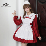 Seksuali Lolita Tarnaitė Suknelė Japoni&scaron;ka Miela Moteri&scaron;ka Kawaii Suknelė Vaidmenų žaidimo kostiumas Helovino vakarėlis Cosplay Drabužiai ilgomis rankovėmis S raudona