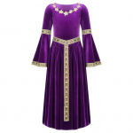 Viduramžių renesanso stiliaus mergaičių kostiumas, aksominis vintažinės princesės Maxi suknelė, rutulinė suknelė, cosplay suknelė 9-10 Years violetinė