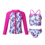 3pcs Kids Girls Swimsuit Sun Protection Rash Guard Shirt Bathing Suit Long Sleeves Coat with Vest Top and Briefs 15-16 Years