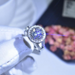 S925 Sterling Sidabras 3 karatų Vs1 Moissanite papuo&scaron;alų žiedas moterims, vestuvinis sidabras Resizable balta