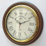 Žalvarinis ir medinis sieninis laikrodis, antikvarinis, analoginis sieninis laikrodis, rudos spalvos žalvario stiliaus namų ir biuro dekoravimui 40,64 cm