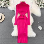 Eleganti&scaron;ka, eleganti&scaron;ka suknelė ilgomis rankovėmis Bodycon su diržu Sexy Fashion Knit Vestido Slim rudens žiemos pie&scaron;tuku megztinis chalatas One Size chaki
