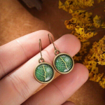 Vintažiniai medžio lapų kabantys auskarai moterims papuo&scaron;alų papuo&scaron;alų dovana žalia