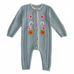 Kūdikių medvilniniai drabužėliai pavasariniai megzti kūdikių &scaron;liaužtinukai Mieli gėlių kombinezonai mergaitėms Vintažiniai megzti drabužėliai naujagimiui 66 mėlyna