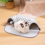 2 in 1 Cat Bed Play Tunnel Foldable Soft Cats Tubes Toys Interactive with Removable Mat for