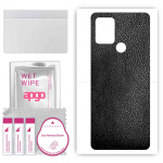 apgo Protective Skin Sticker for the back compatible with Tecno Pova, Wrap Film, Foil, Vinyl - Pattern Black Leather