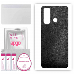 apgo Protective Skin Sticker for the back compatible with Tecno Camon 18T, Wrap Film, Foil, Vinyl - Pattern Black Leather