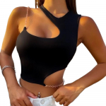 Moteri&scaron;kos i&scaron;kirptos rankovės, asimetri&scaron;kos kaklo grandinėlės, plonos formos Cami apkarpytos vir&scaron;utinės dalies S balta