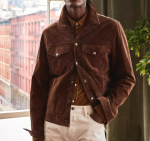 AL KHALID Tikrai mink&scaron;ta juoda vyri&scaron;ka rudo odos trucker striukė, natūralus zom&scaron;as, stilinga baikeri&scaron;ka XS ruda