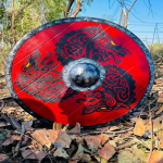 60,96 cm Raudonojo drakono Valhalla vikingų skydas, dovana, mū&scaron;iui paruo&scaron;tas vikingų skydas, norvegų vikingų apvalus skydas, vikingas dovanoja jam ją