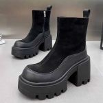 Platforminiai Sniego Ankle Boots Moterims Auk&scaron;takulniai Suede Batai Moteris 2025 Žiemos Tendencija Goth Prekės ženklas Gladiatorius Motociklininko Botas De Mujer 35 juoda